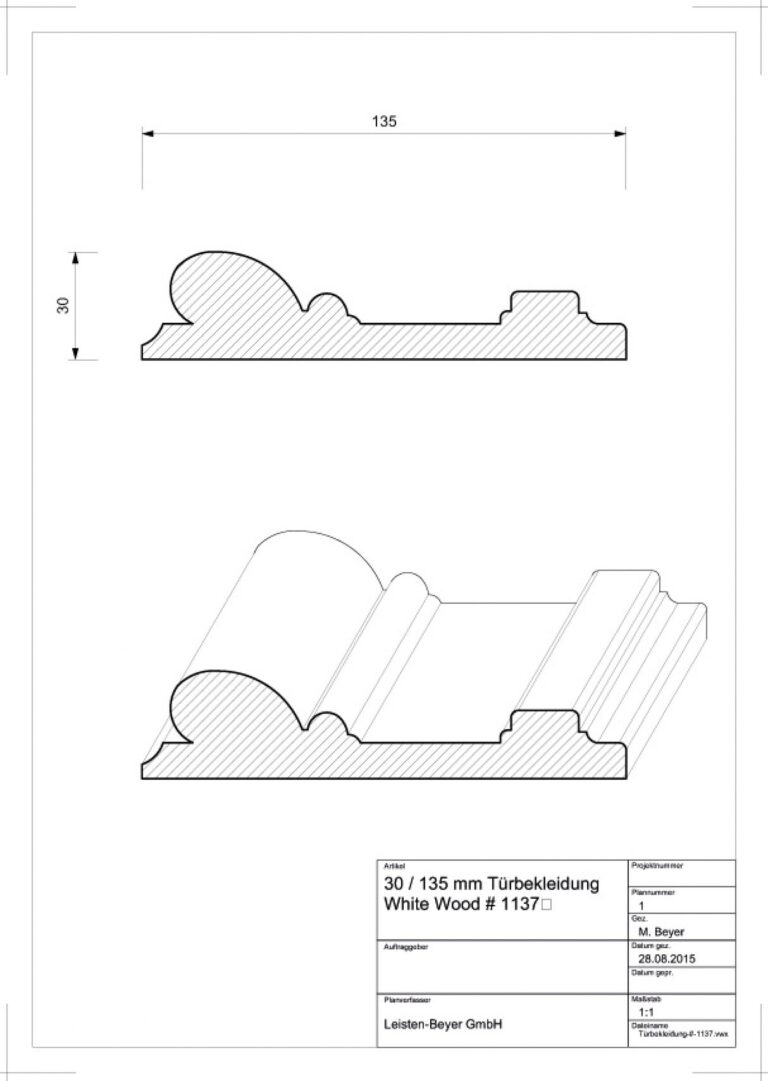 30 mm x 135 mm Türbekleidung White Wood # 1137 (Zeichnung)